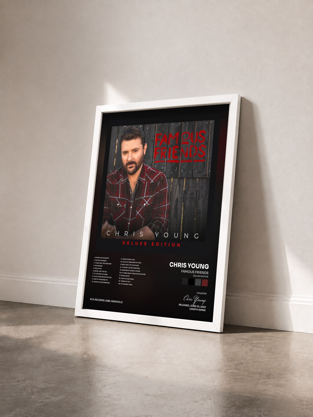 #blanc Tableau de l'album Famous Friends (Deluxe Edition) de Chris Young vu de trois quarts, cadre blanc