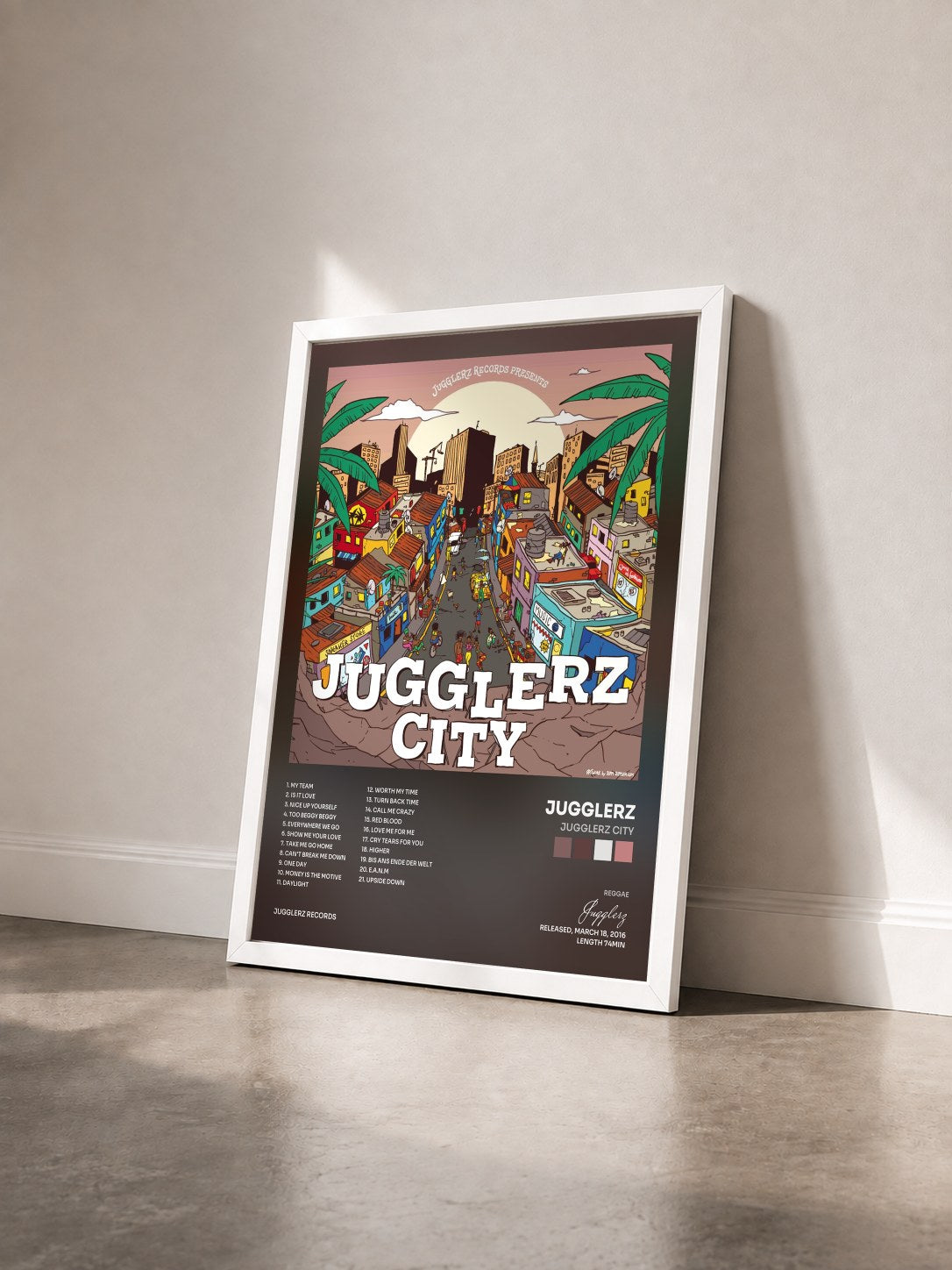 #blanc Tableau de l'album Jugglerz City de Jugglerz vu de trois quarts, cadre blanc