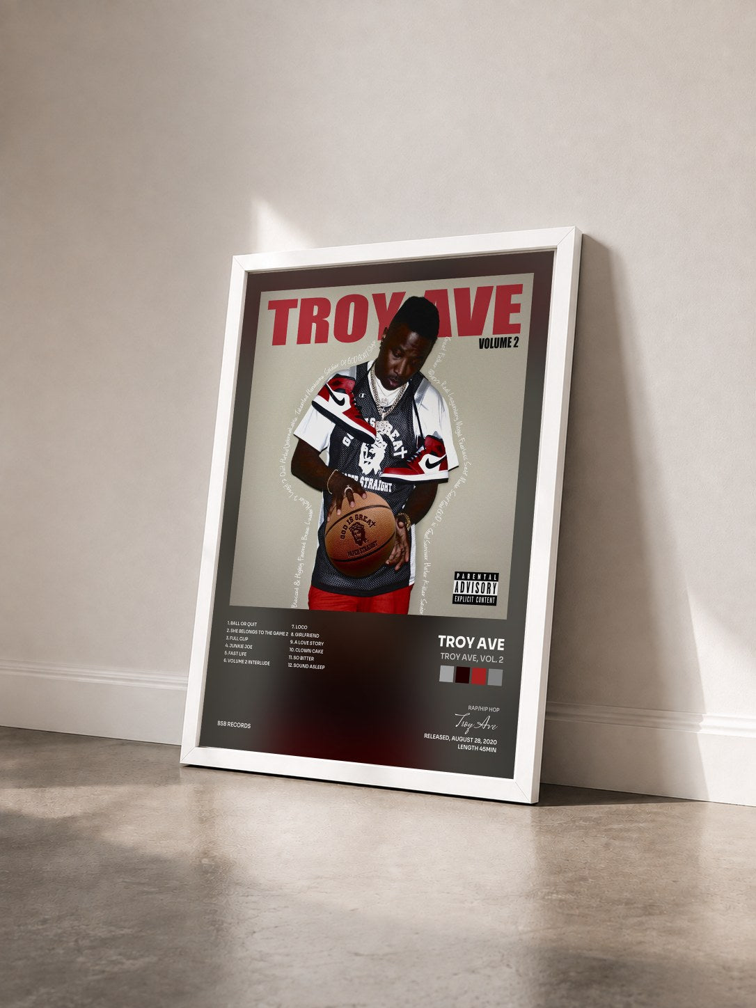 #blanc Tableau de l'album Troy Ave, Vol. 2 de Troy Ave vu de trois quarts, cadre blanc