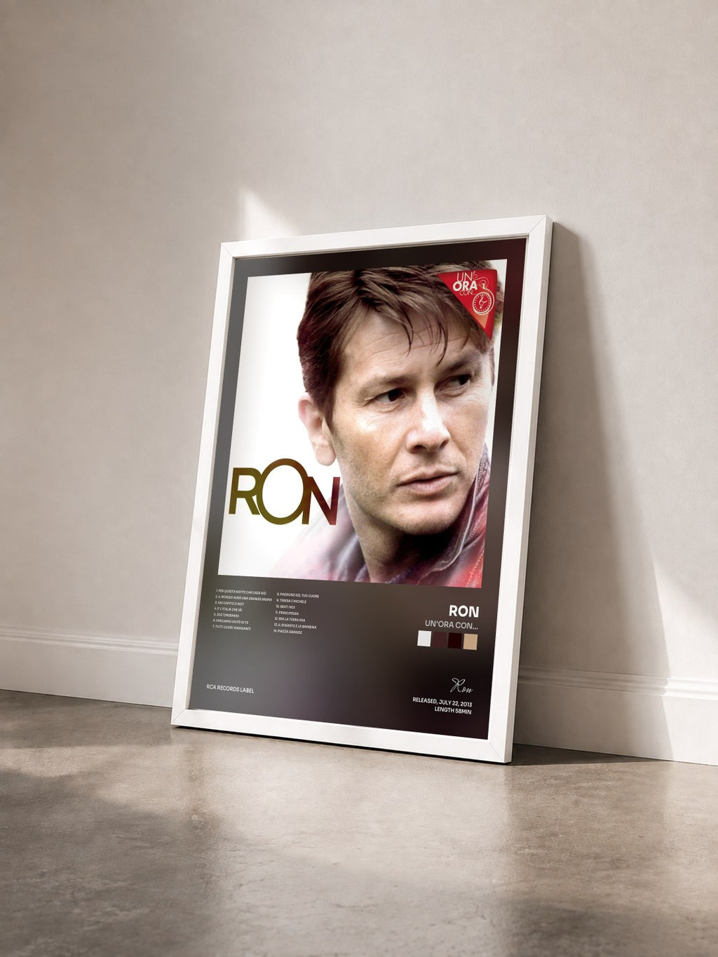 #blanc Tableau de l'album Un'ora con... de Ron vu de trois quarts, cadre blanc