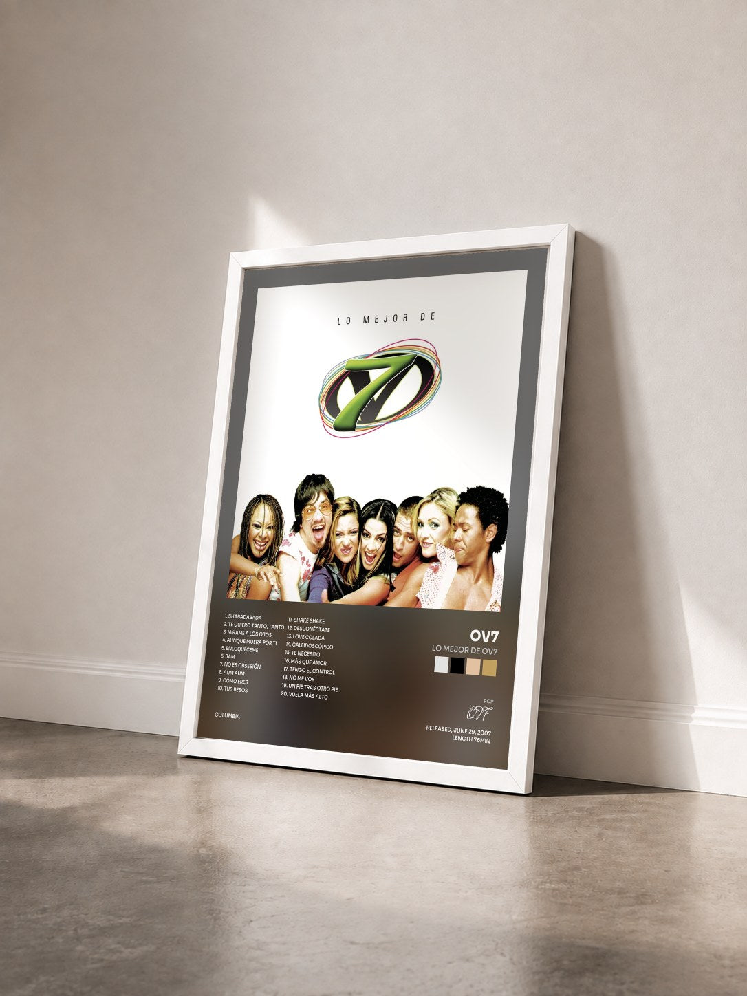 #blanc Tableau de l'album Lo Mejor De OV7 de OV7 vu de trois quarts, cadre blanc