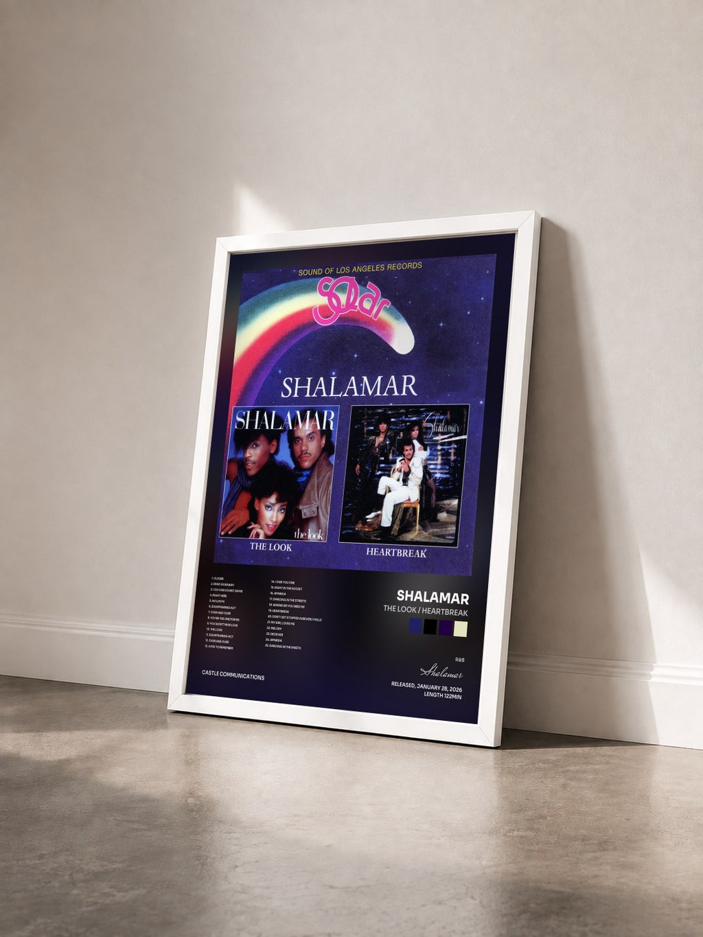 #blanc Tableau de l'album The Look / Heartbreak de Shalamar vu de trois quarts, cadre blanc