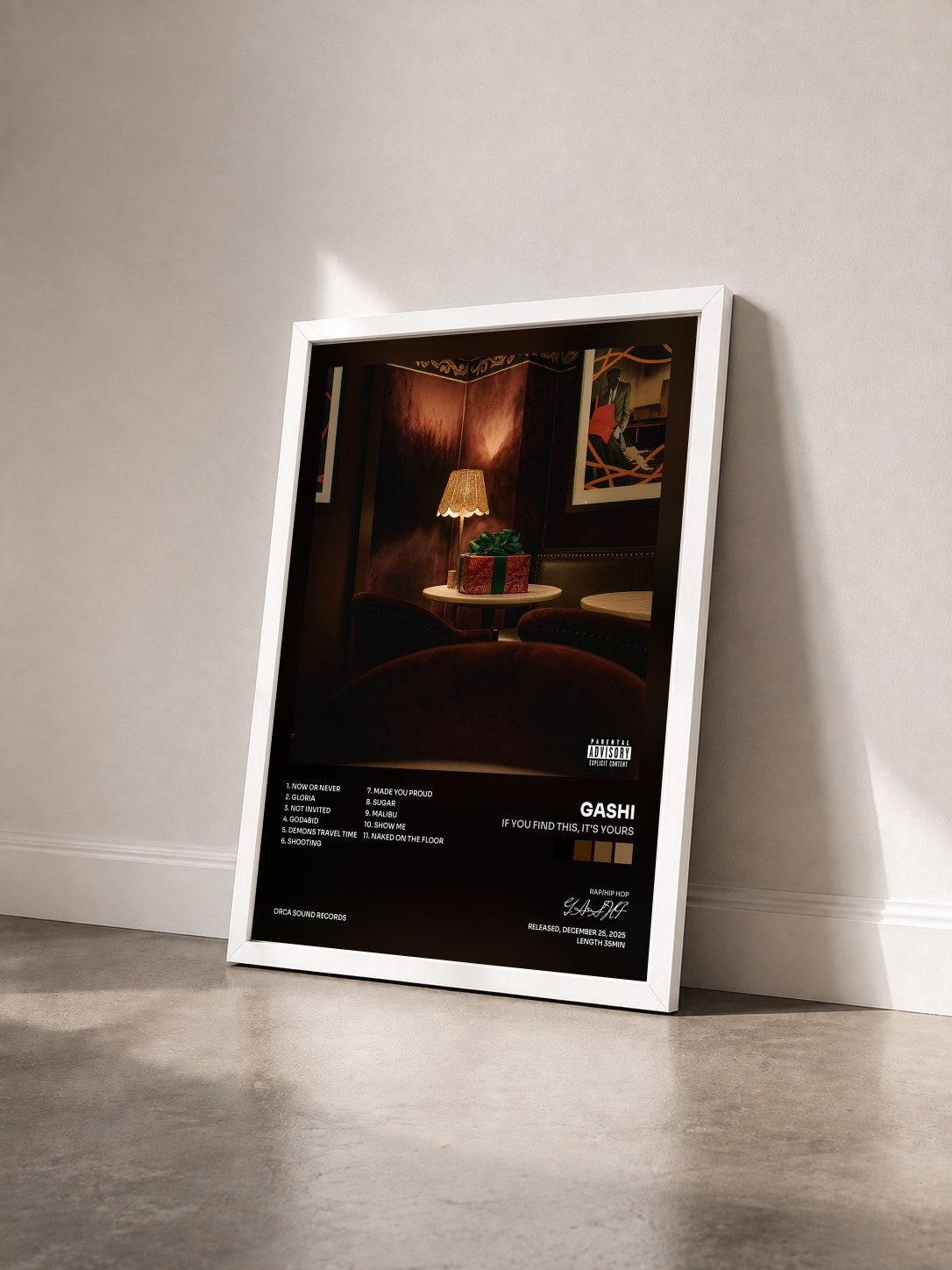 #blanc Tableau de l'album If You Find This, It's Yours de GASHI vu de trois quarts, cadre blanc