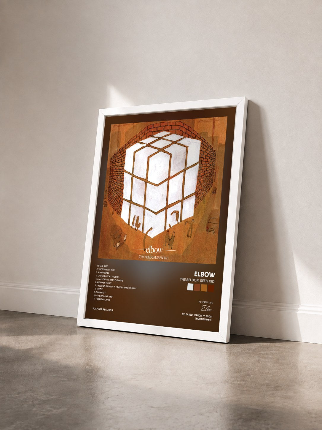 #blanc Tableau de l'album The Seldom Seen Kid de Elbow vu de trois quarts, cadre blanc
