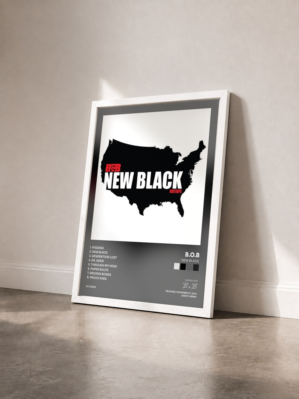#blanc Tableau de l'album New Black de B.o.B vu de trois quarts, cadre blanc