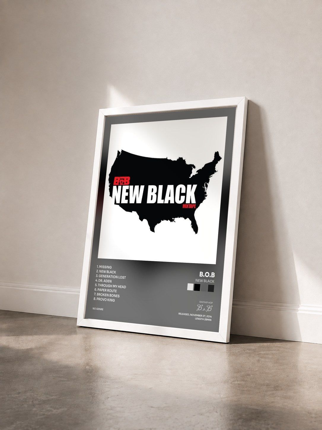 #blanc Tableau de l'album New Black de B.o.B vu de trois quarts, cadre blanc