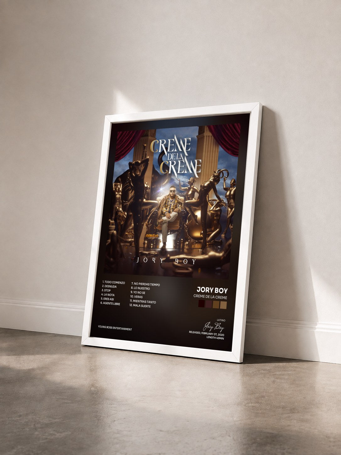 #blanc Tableau de l'album Creme De La Creme de Jory Boy vu de trois quarts, cadre blanc