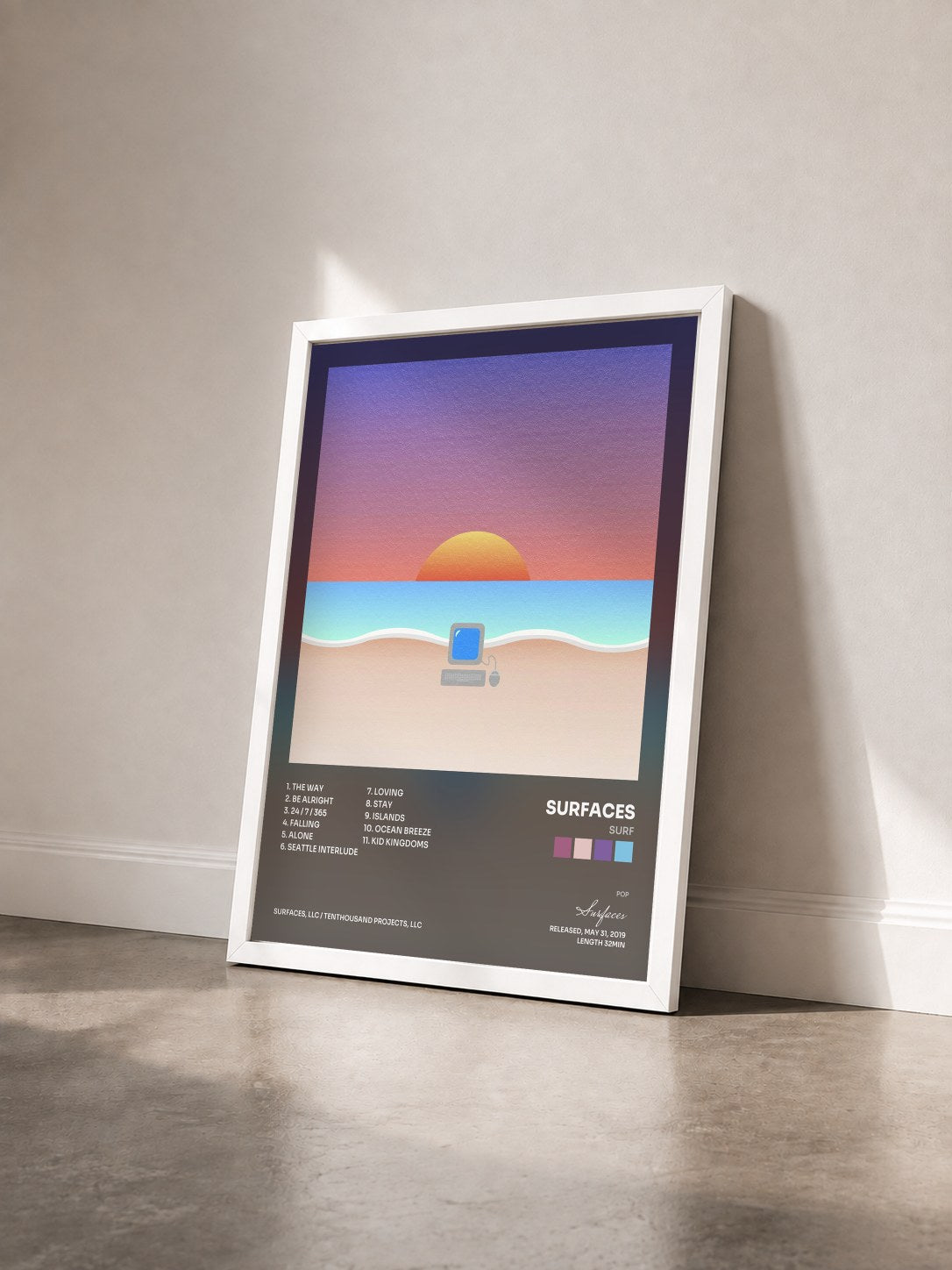 #blanc Tableau de l'album Surf de Surfaces vu de trois quarts, cadre blanc