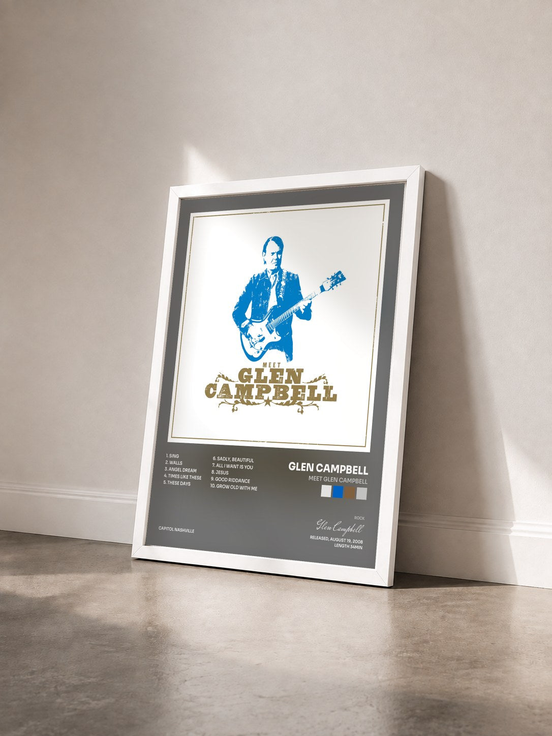 #blanc Tableau de l'album Meet Glen Campbell de Glen Campbell vu de trois quarts, cadre blanc