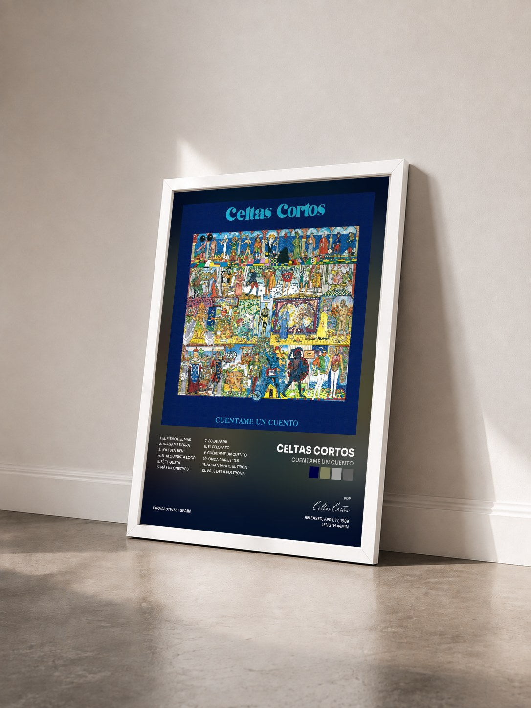 #blanc Tableau de l'album Cuentame Un Cuento de Celtas Cortos vu de trois quarts, cadre blanc