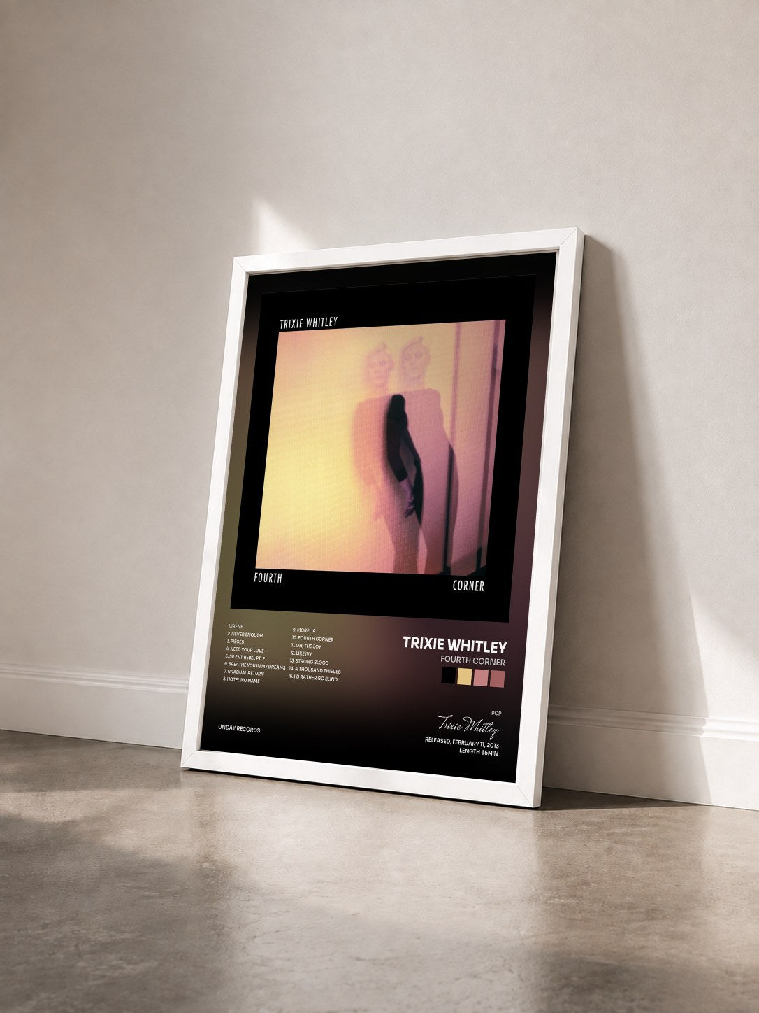 #blanc Tableau de l'album Fourth Corner de Trixie Whitley vu de trois quarts, cadre blanc