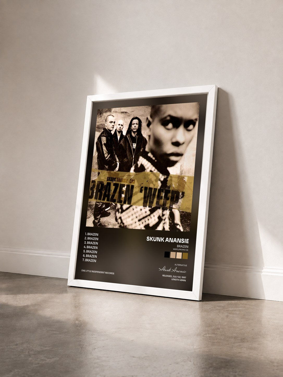 #blanc Tableau de l'album Brazen (Weep) (Promo CD) de Skunk Anansie vu de trois quarts, cadre blanc