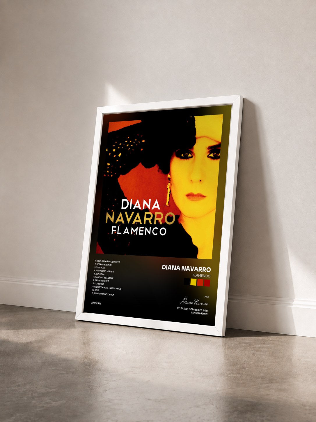 #blanc Tableau de l'album Flamenco de Diana Navarro vu de trois quarts, cadre blanc