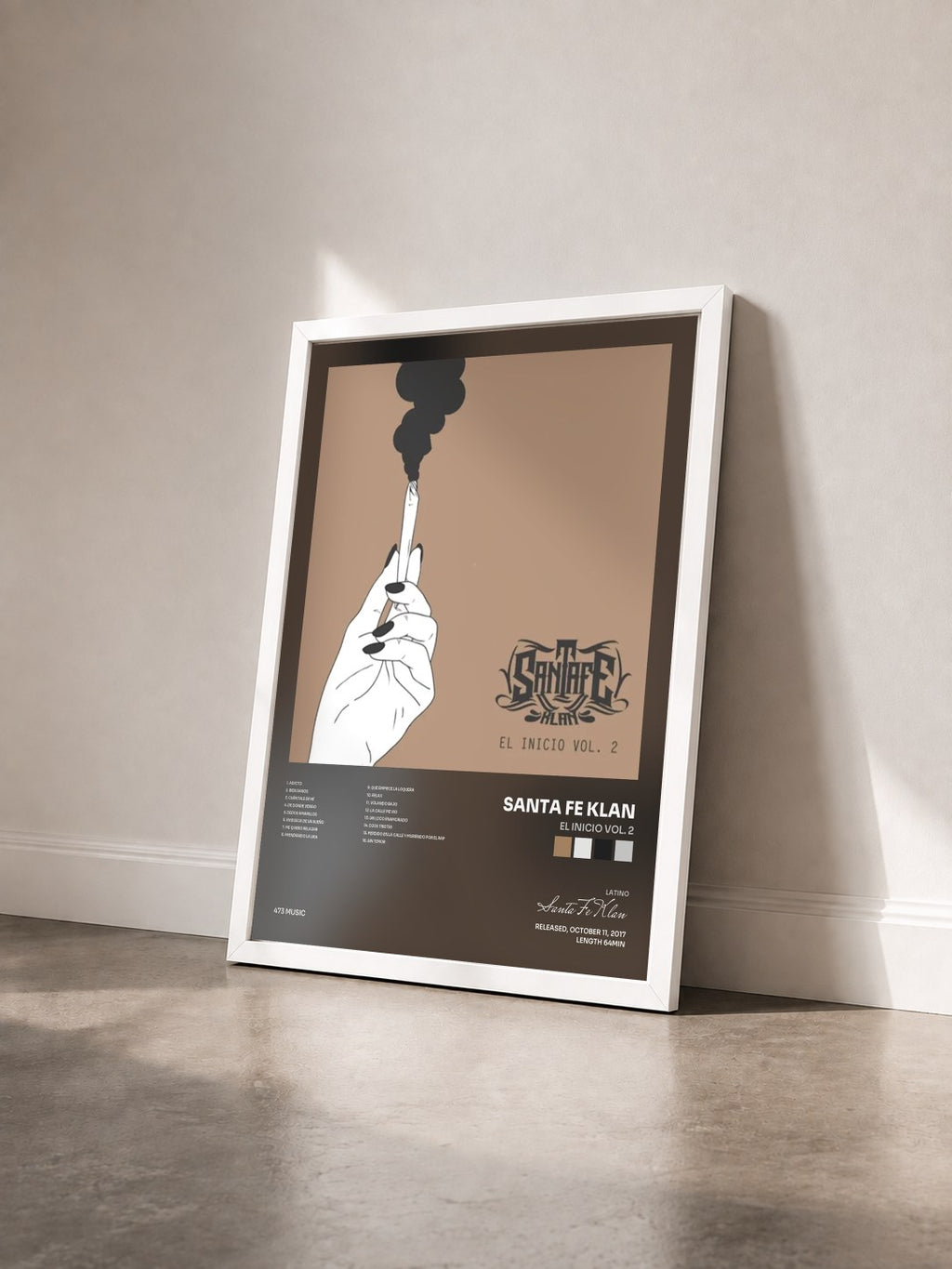 #blanc El Inicio Vol. 2 by Santa Fe Klan as a framed art print seen at an angle, white frame