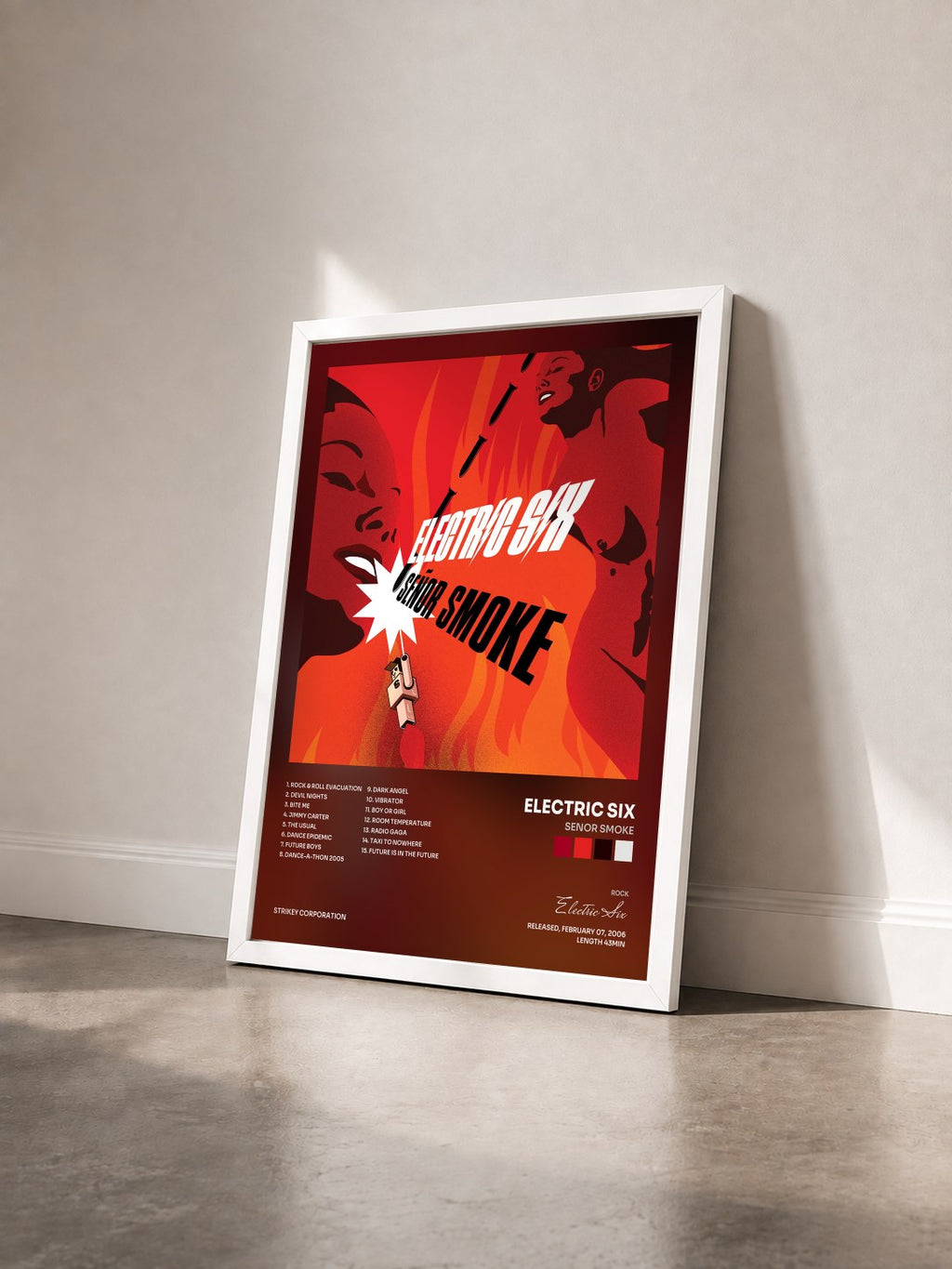 #blanc Tableau de l'album Senor Smoke de Electric Six vu de trois quarts, cadre blanc