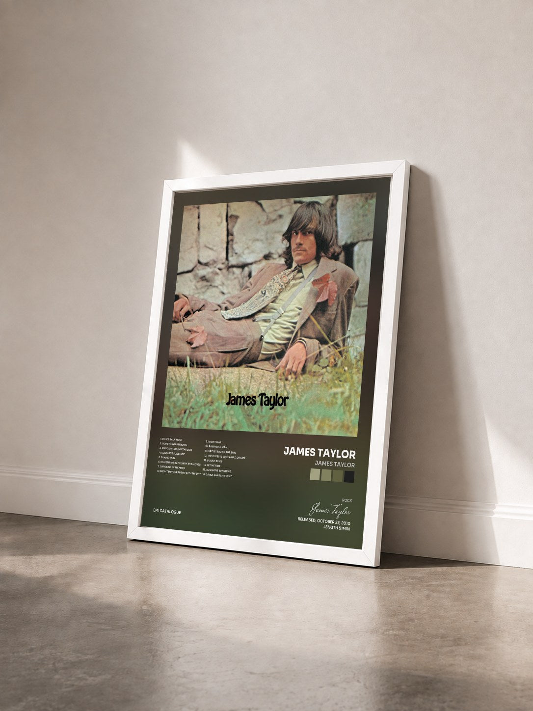 #blanc Tableau de l'album James Taylor de James Taylor vu de trois quarts, cadre blanc