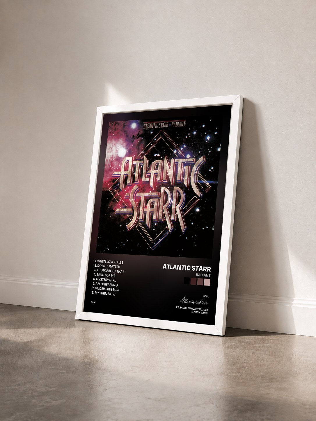 #blanc Tableau de l'album Radiant de Atlantic Starr vu de trois quarts, cadre blanc