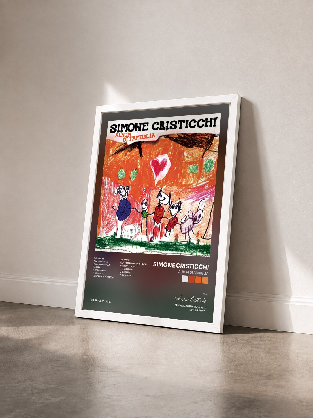 #blanc Tableau de l'album Album di famiglia de Simone Cristicchi vu de trois quarts, cadre blanc