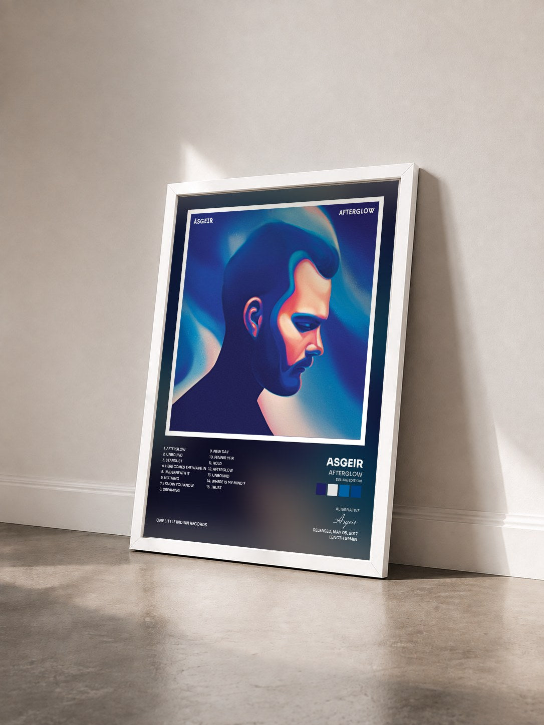 #blanc Tableau de l'album Afterglow (Deluxe Edition) de Asgeir vu de trois quarts, cadre blanc