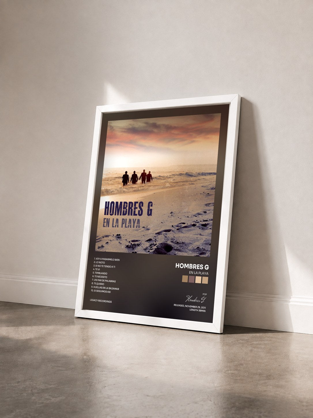 #blanc Tableau de l'album En La Playa de Hombres G vu de trois quarts, cadre blanc