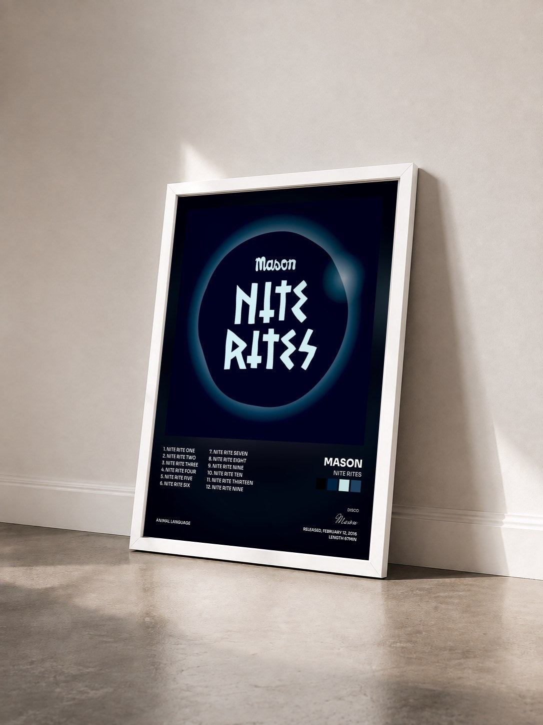 #blanc Tableau de l'album Nite Rites de Mason vu de trois quarts, cadre blanc