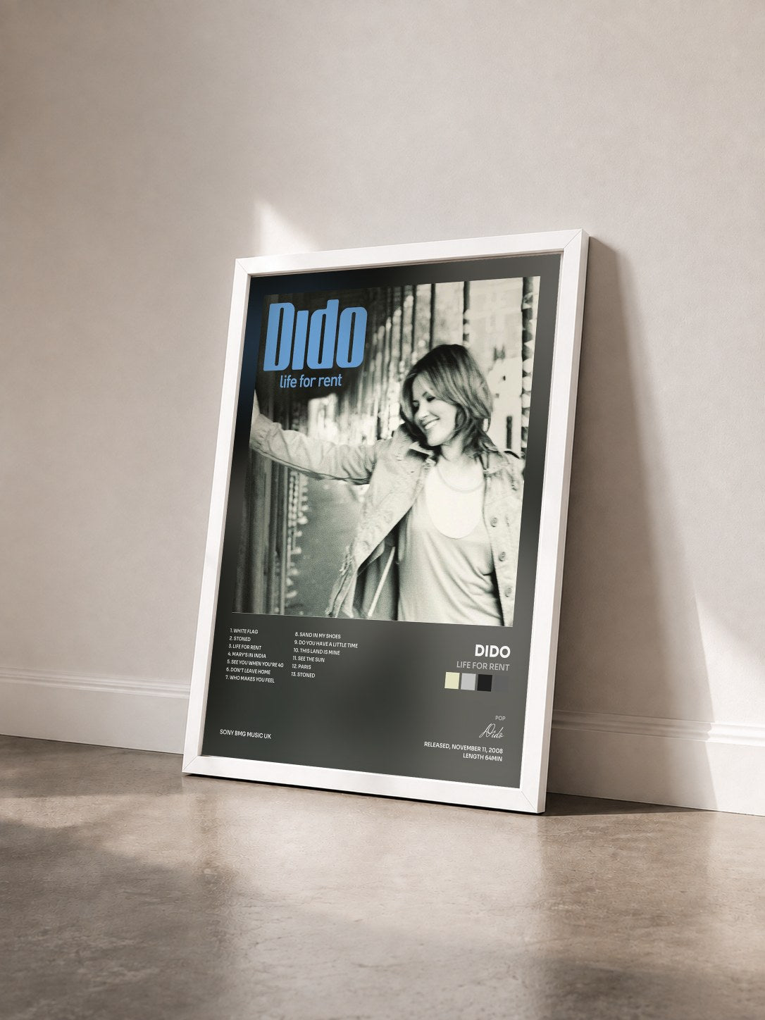 #blanc Tableau de l'album Life For Rent de Dido vu de trois quarts, cadre blanc