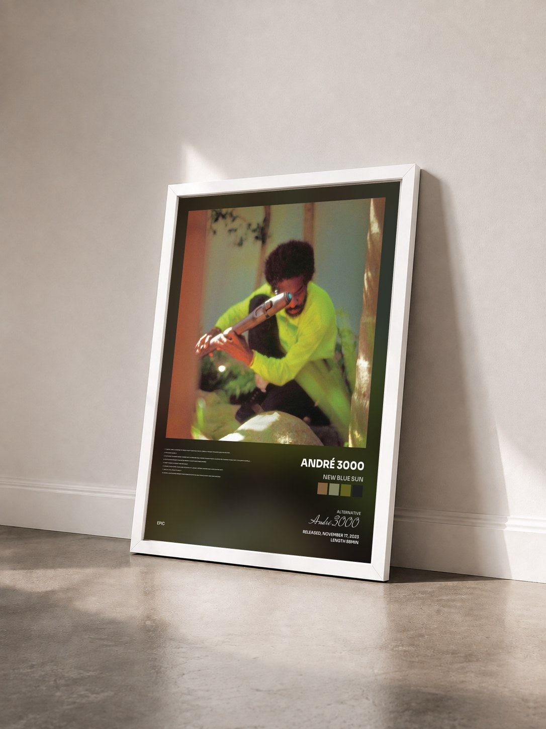 #blanc Tableau de l'album New Blue Sun de André 3000 vu de trois quarts, cadre blanc