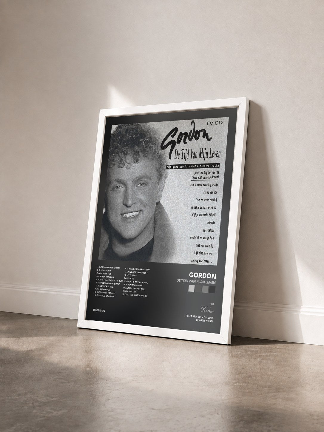 #blanc Tableau de l'album De Tijd Van Mijn Leven de Gordon vu de trois quarts, cadre blanc