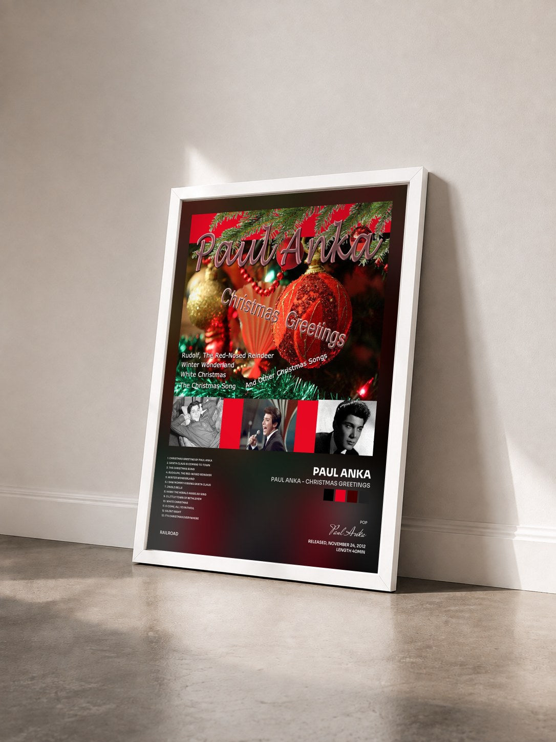 #blanc Tableau de l'album Paul Anka - Christmas Greetings de Paul Anka vu de trois quarts, cadre blanc