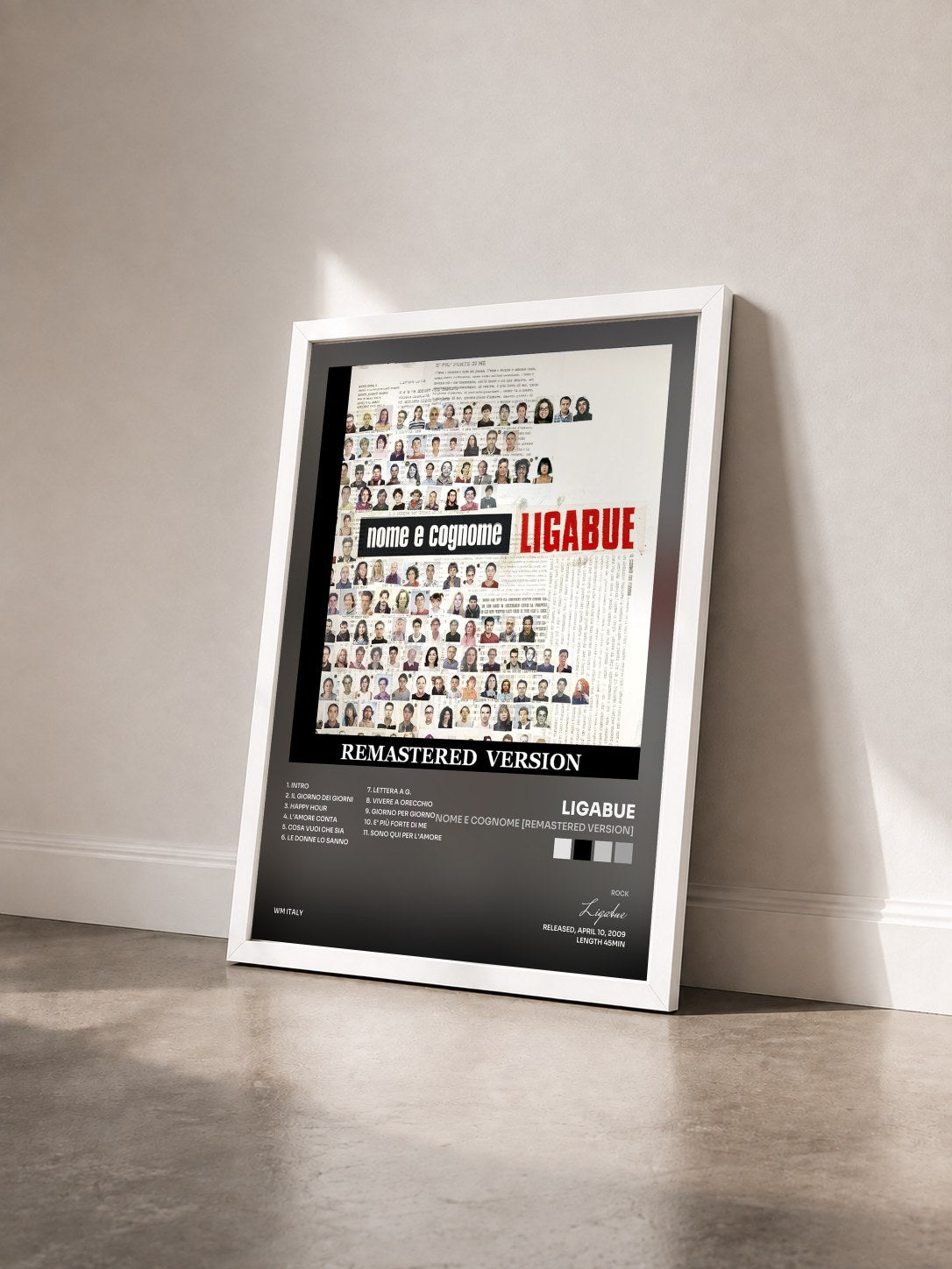 #blanc Tableau de l'album Nome e cognome [Remastered Version] de Ligabue vu de trois quarts, cadre blanc
