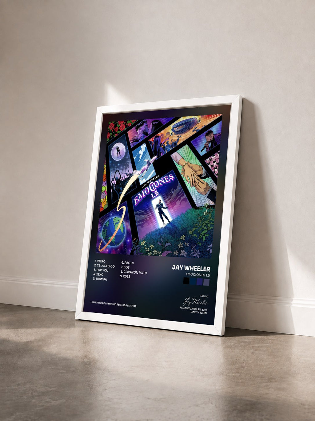 #blanc Emociones 1.5 by Jay Wheeler as a framed art print seen at an angle, white frame