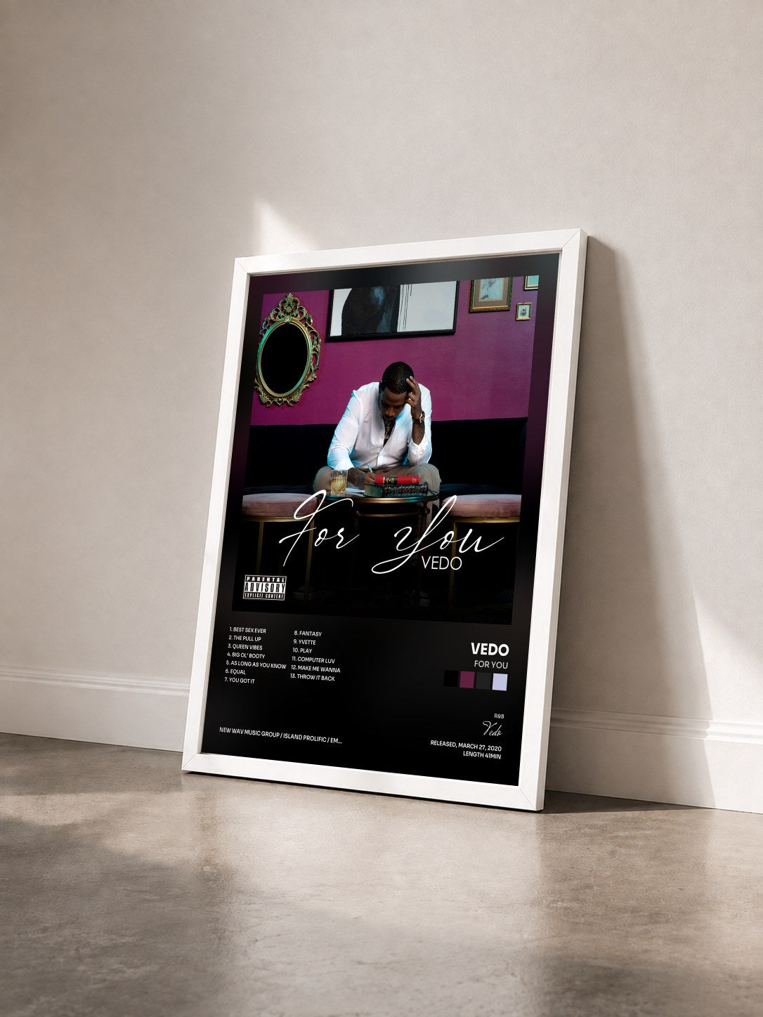 #blanc Tableau de l'album For You de Vedo vu de trois quarts, cadre blanc