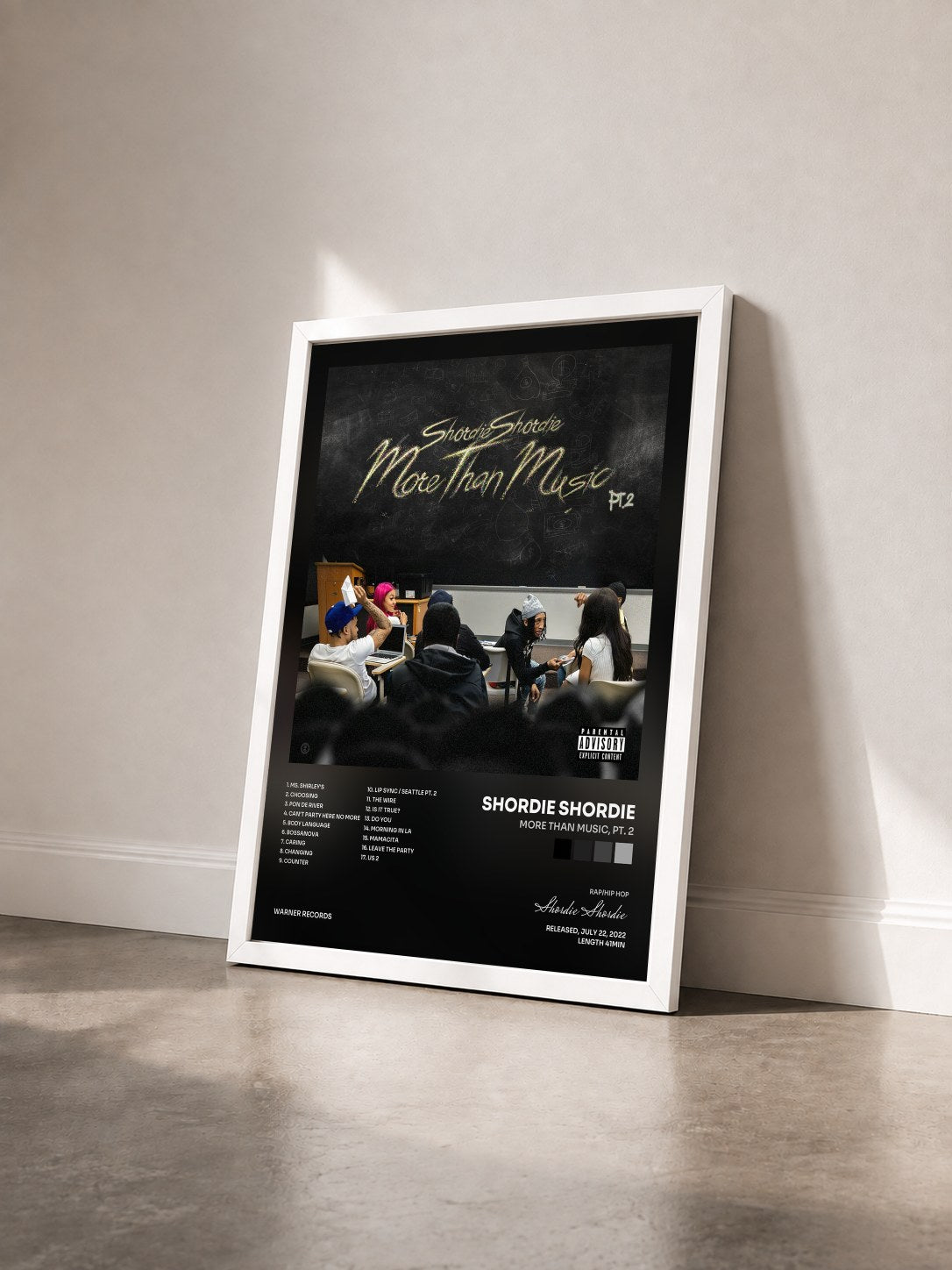 #blanc Tableau de l'album More Than Music, Pt. 2 de Shordie Shordie vu de trois quarts, cadre blanc