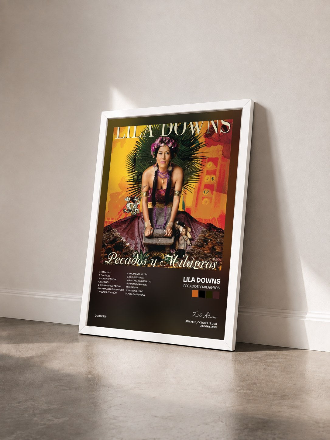 #blanc Tableau de l'album Pecados Y Milagros de Lila Downs vu de trois quarts, cadre blanc