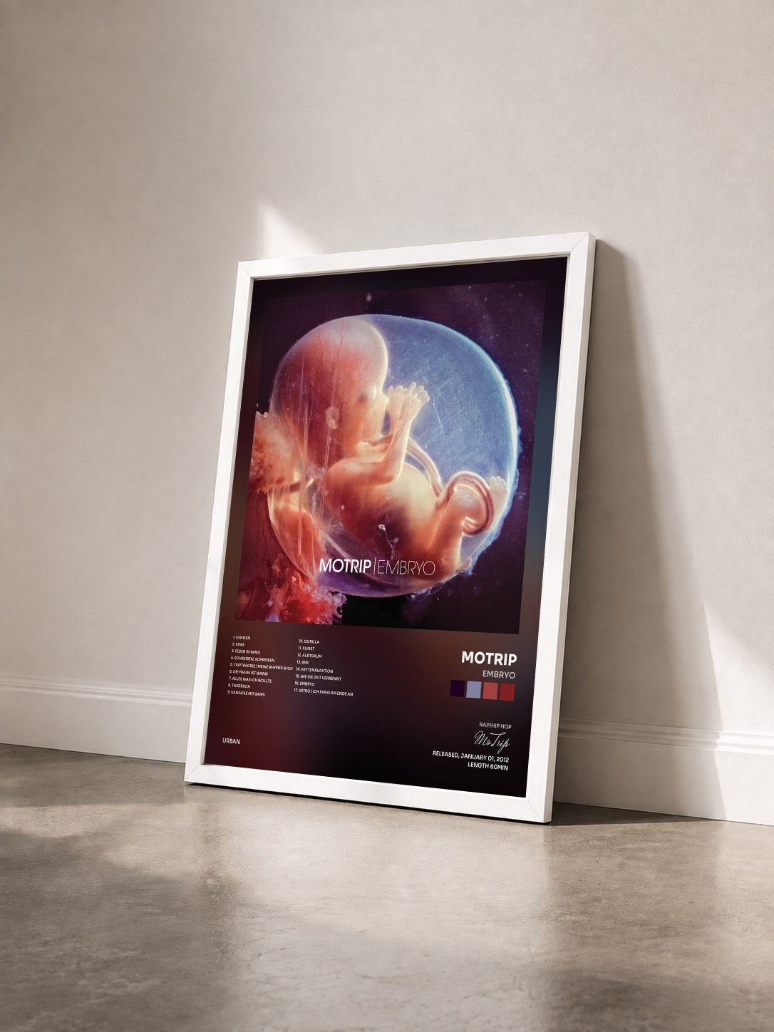 #blanc Tableau de l'album Embryo de MoTrip vu de trois quarts, cadre blanc