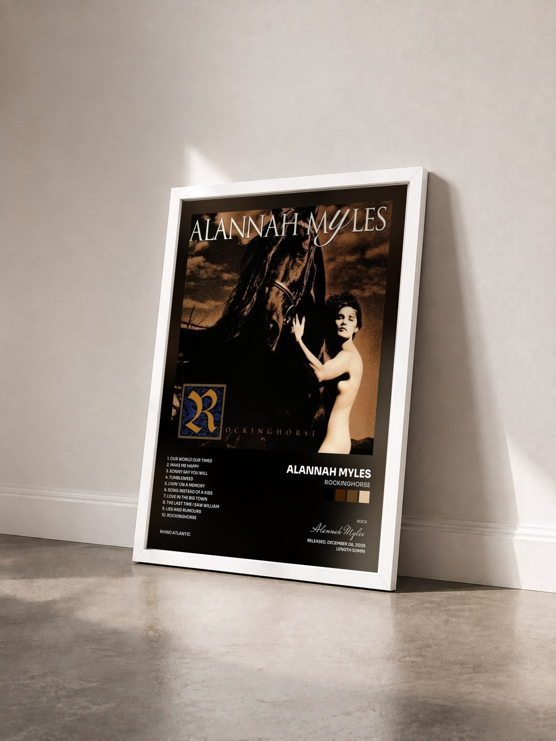 #blanc Tableau de l'album Rockinghorse de Alannah Myles vu de trois quarts, cadre blanc
