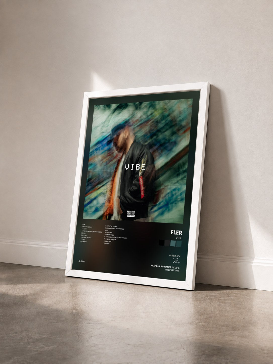 #blanc Tableau de l'album Vibe de Fler vu de trois quarts, cadre blanc