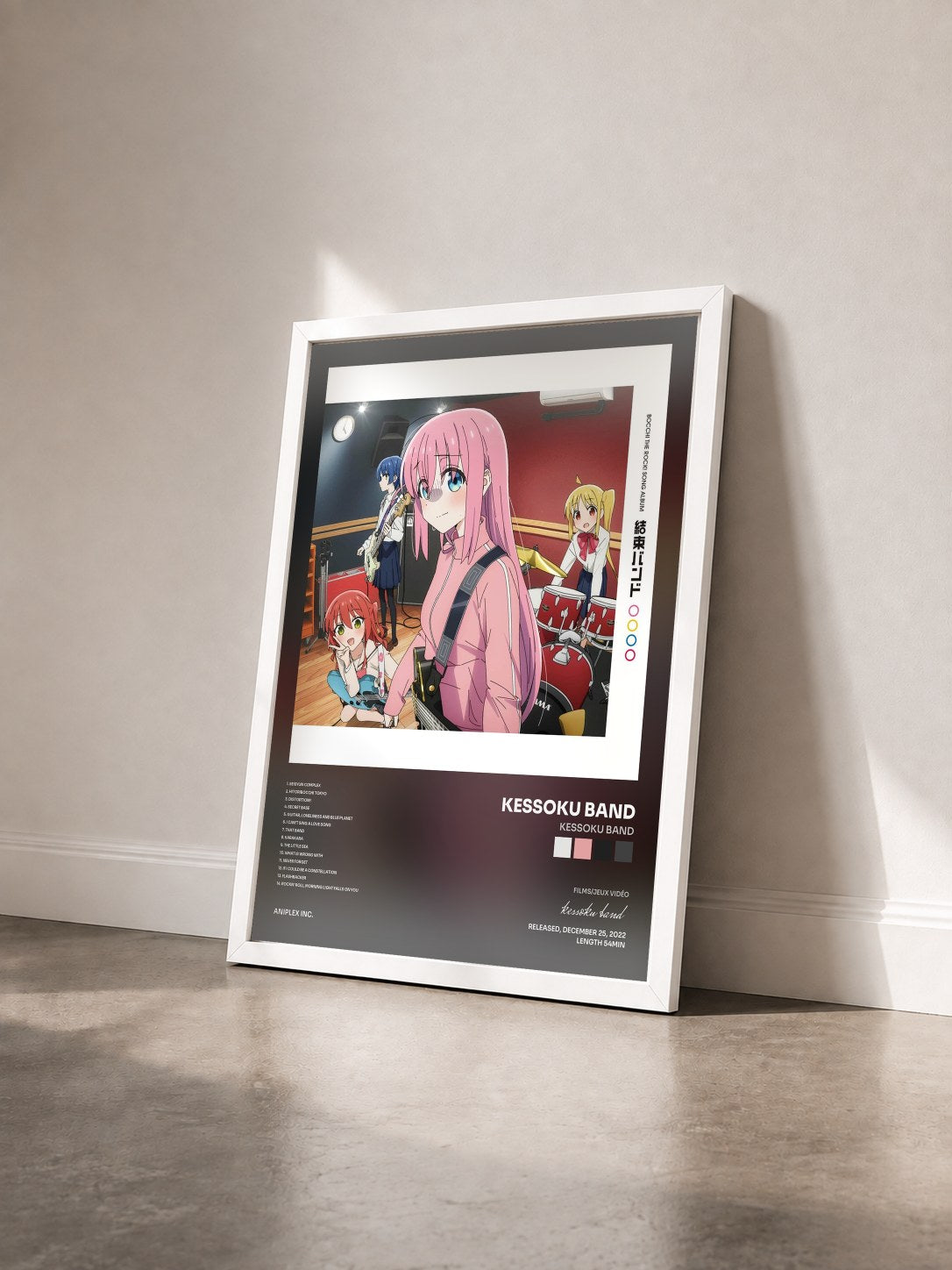 #blanc Tableau de l'album Kessoku Band de kessoku band vu de trois quarts, cadre blanc
