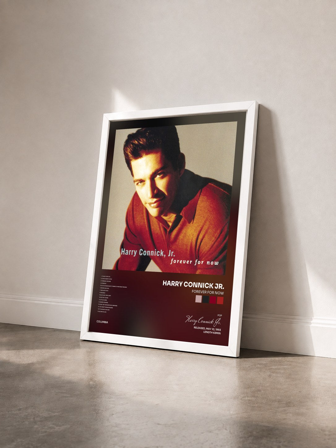#blanc Tableau de l'album FOREVER FOR NOW de Harry Connick Jr. vu de trois quarts, cadre blanc