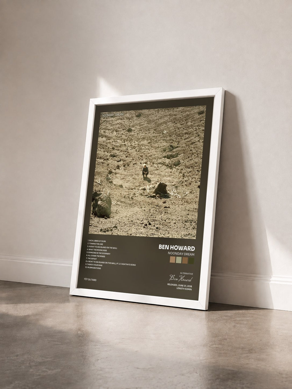#blanc Tableau de l'album Noonday Dream de Ben Howard vu de trois quarts, cadre blanc