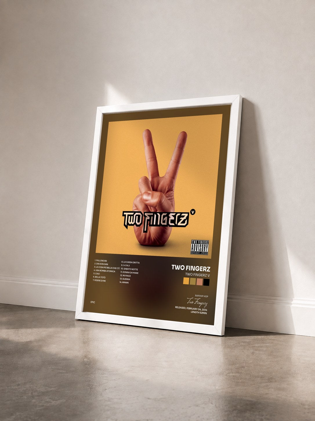 #blanc Tableau de l'album Two Fingerz V de Two Fingerz vu de trois quarts, cadre blanc