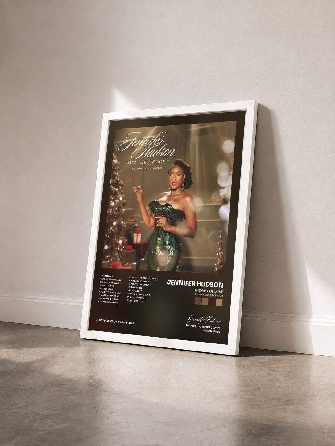 #blanc Tableau de l'album The Gift Of Love (Extended Holiday Edition) de Jennifer Hudson vu de trois quarts, cadre blanc