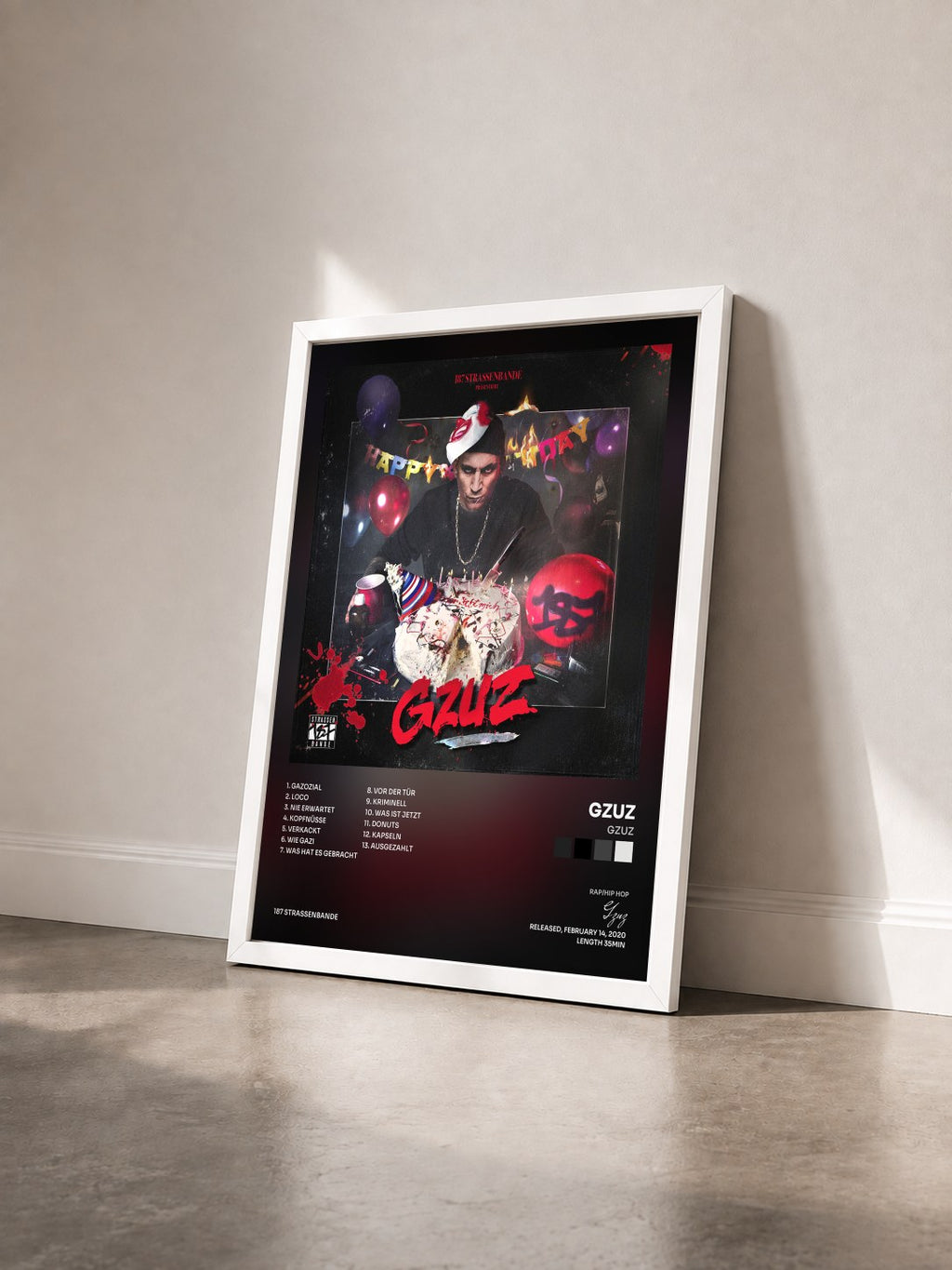 #blanc Tableau de l'album Gzuz de Gzuz vu de trois quarts, cadre blanc