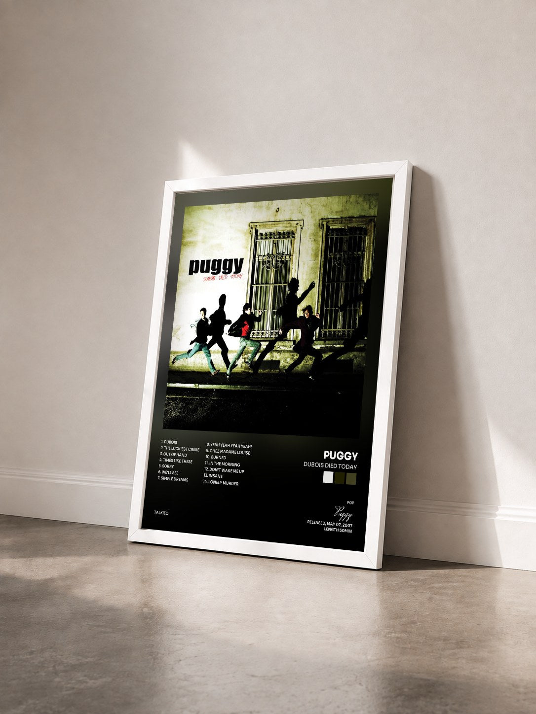 #blanc Tableau de l'album Dubois Died Today de Puggy vu de trois quarts, cadre blanc