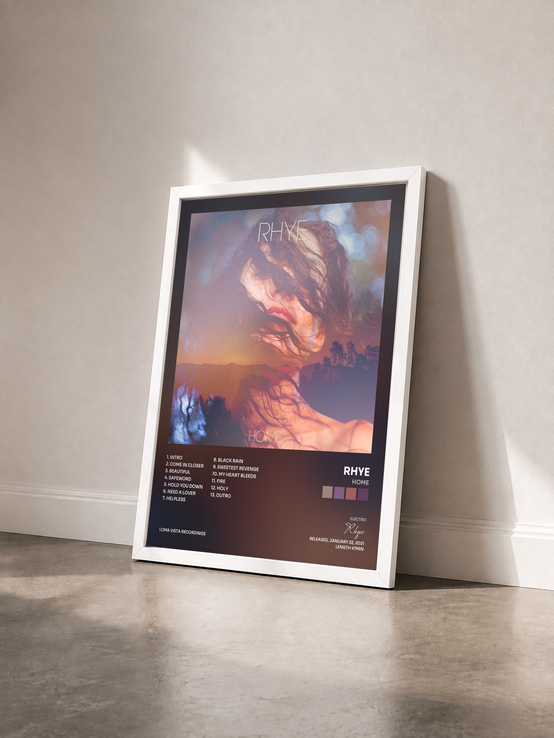 #blanc Tableau de l'album Home de Rhye vu de trois quarts, cadre blanc