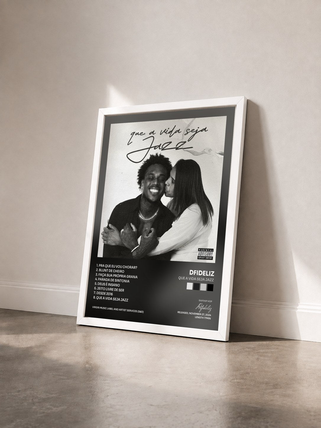 #blanc Tableau de l'album Que A Vida Seja Jazz de Dfideliz vu de trois quarts, cadre blanc
