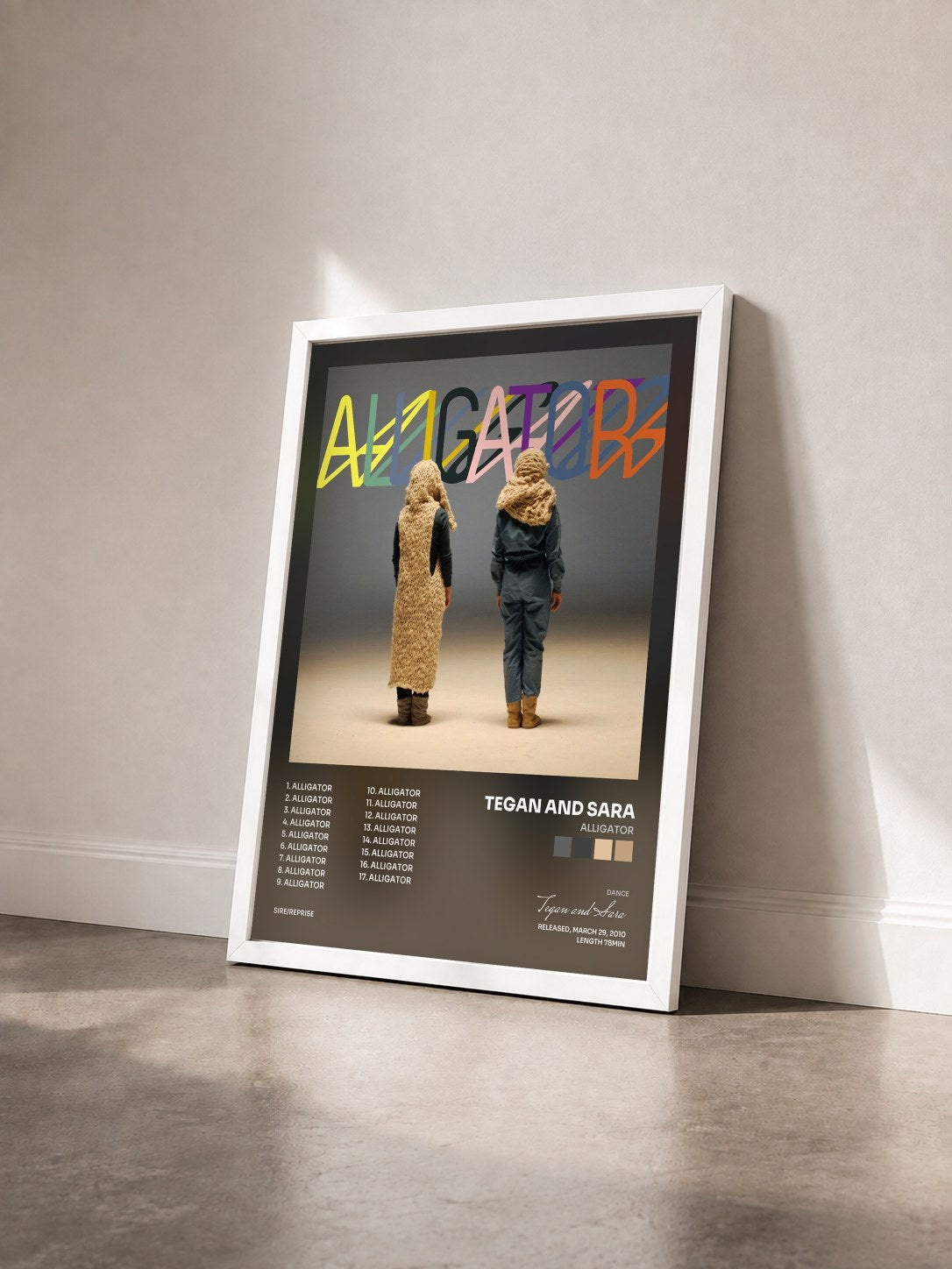 #blanc Tableau de l'album Alligator de Tegan and Sara vu de trois quarts, cadre blanc