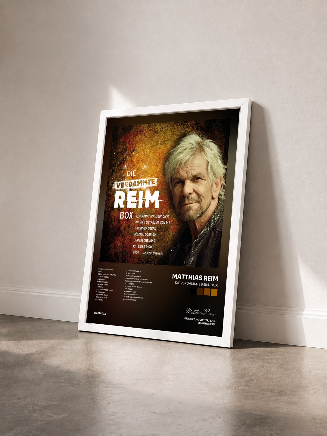 #blanc Tableau de l'album Die verdammte REIM-Box de Matthias Reim vu de trois quarts, cadre blanc