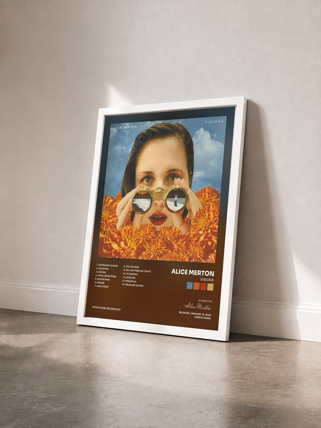 #blanc Tableau de l'album Visions de Alice Merton vu de trois quarts, cadre blanc