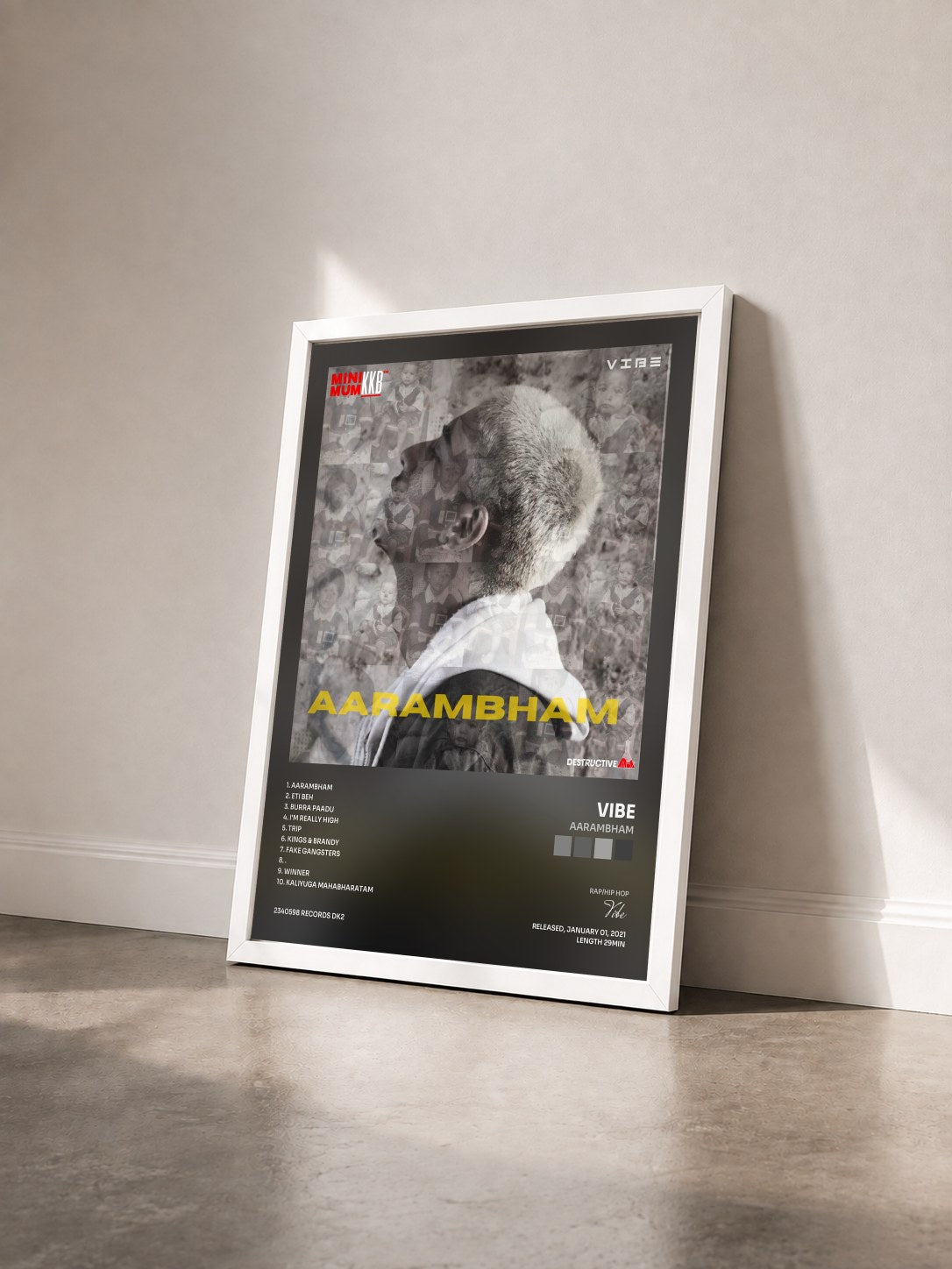 #blanc Tableau de l'album Aarambham de Vibe vu de trois quarts, cadre blanc
